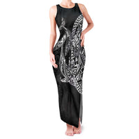 Hawaiian Whales Polynesian Art Motifs Family Matching Tank Maxi Dress and Hawaiian Shirt Black Color - Polynesian Pride