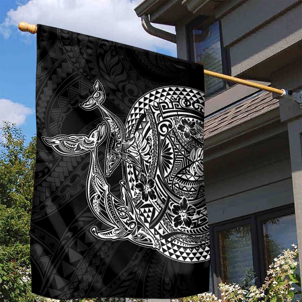 Hawaiian Whales Polynesian Art Motifs Garden Flag Black Color - Polynesian Pride