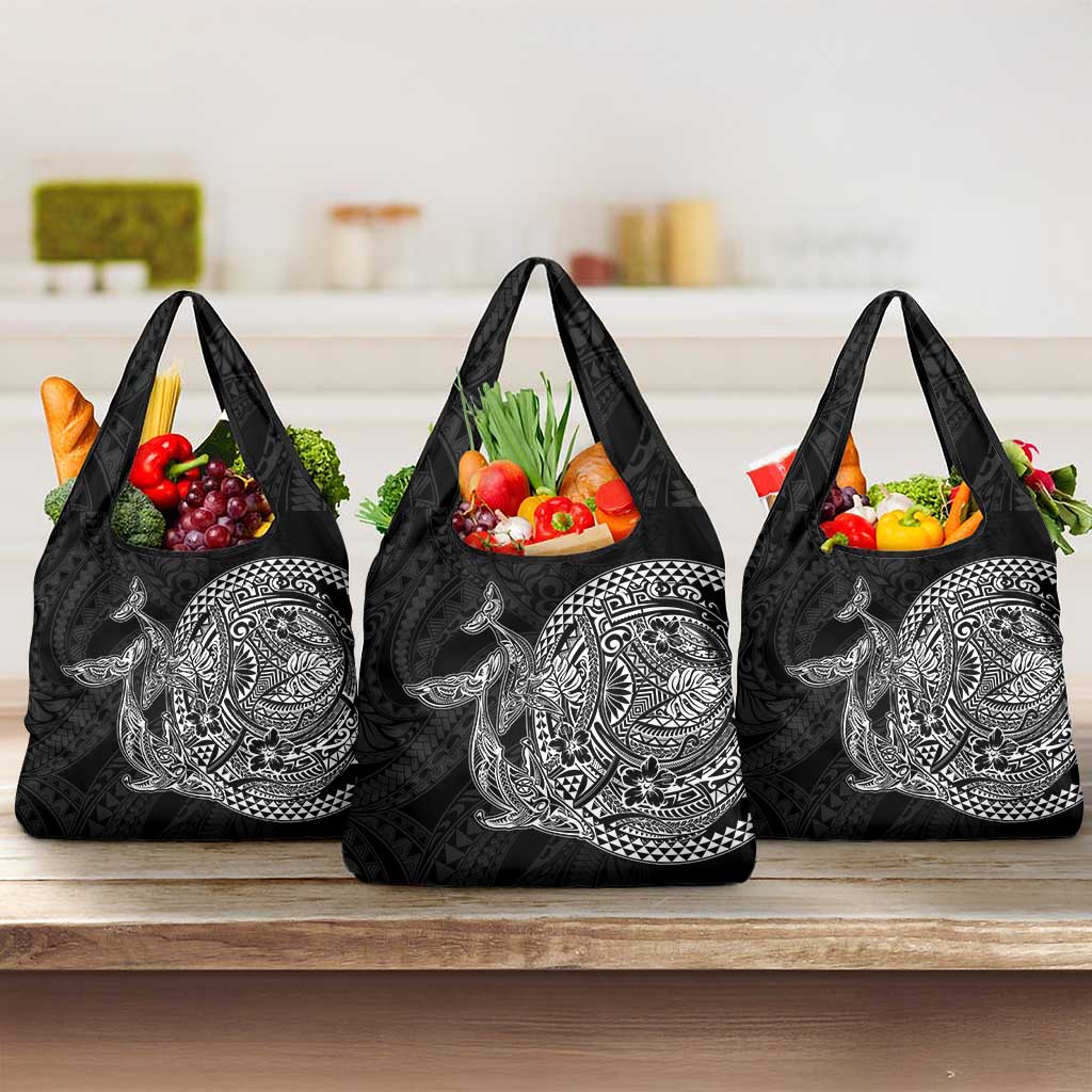 Hawaiian Whales Polynesian Art Motifs Grocery Bag Black Color - Polynesian Pride
