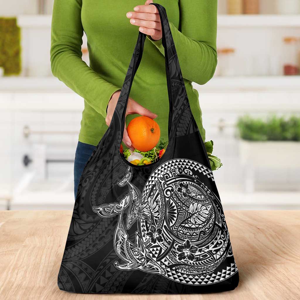 Hawaiian Whales Polynesian Art Motifs Grocery Bag Black Color - Polynesian Pride