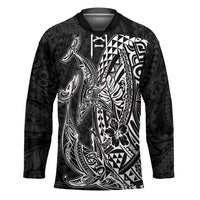 Hawaiian Whales Polynesian Art Motifs Hockey Jersey Black Color - Polynesian Pride