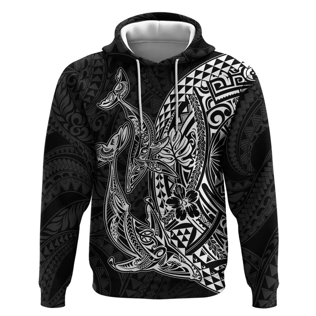 Hawaiian Whales Polynesian Art Motifs Hoodie Black Color - Polynesian Pride