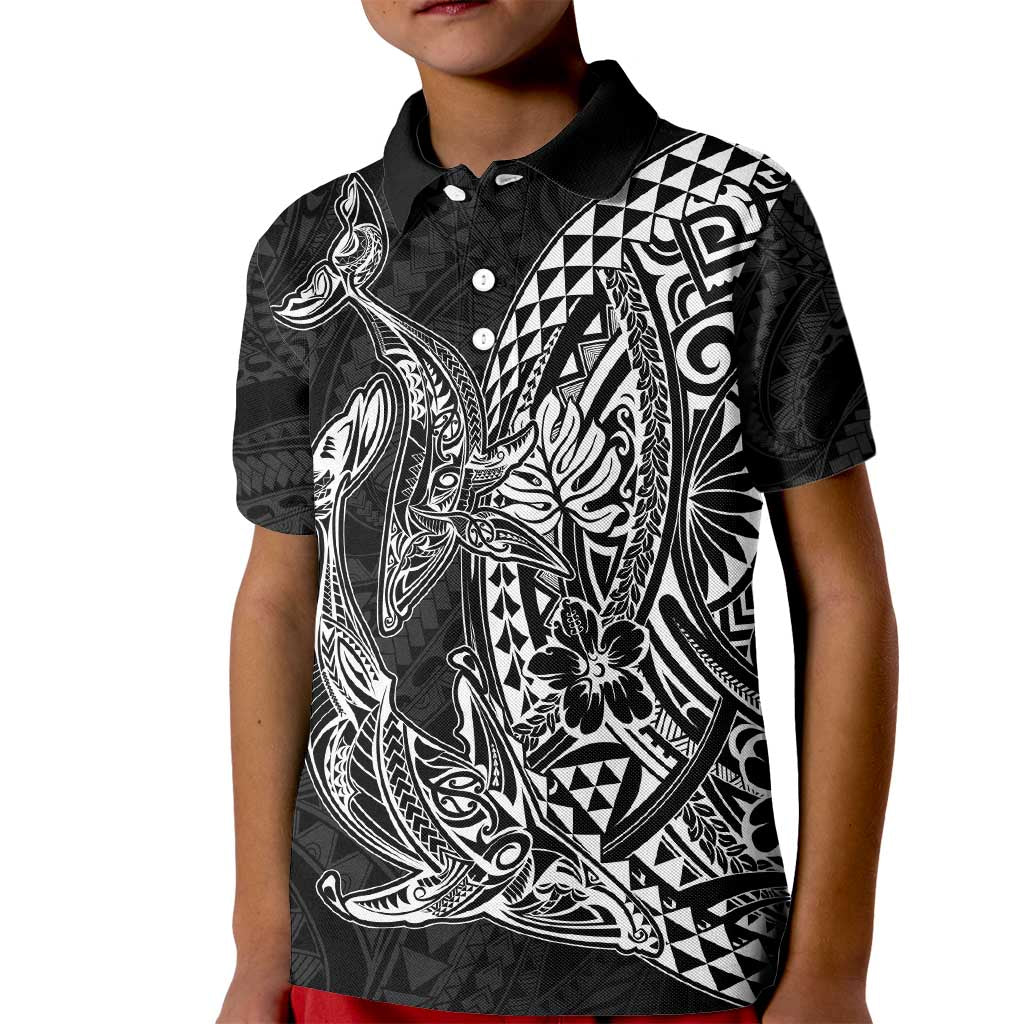 Hawaiian Whales Polynesian Art Motifs Kid Polo Shirt Black Color - Polynesian Pride