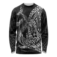 Hawaiian Whales Polynesian Art Motifs Long Sleeve Shirt Black Color - Polynesian Pride
