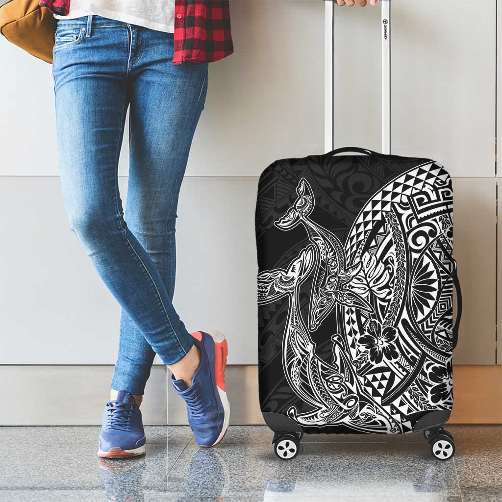 Hawaiian Whales Polynesian Art Motifs Luggage Cover Black Color - Polynesian Pride