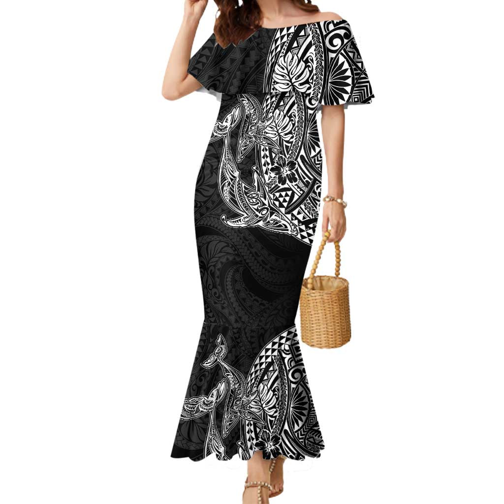 Hawaiian Whales Polynesian Art Motifs Mermaid Dress Black Color - Polynesian Pride