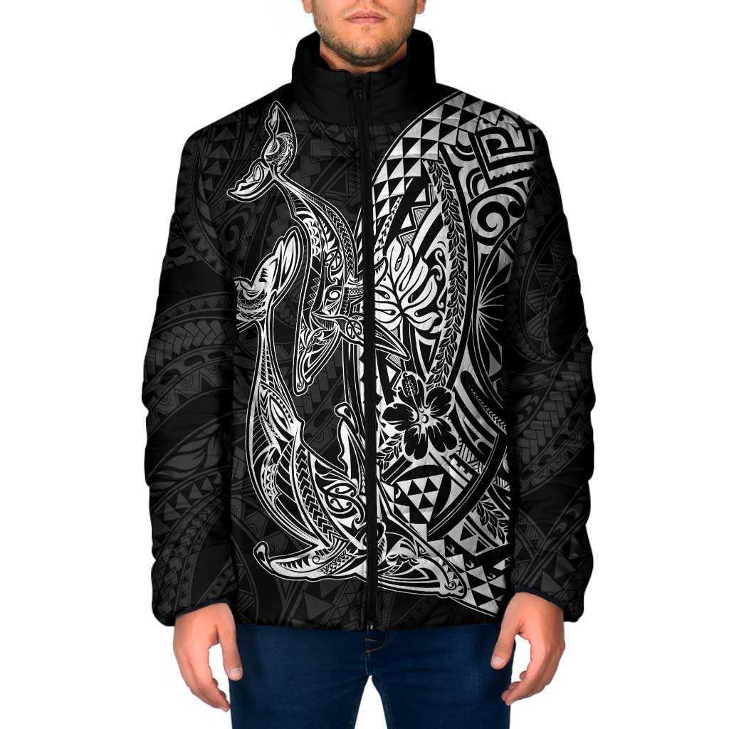 Hawaiian Whales Polynesian Art Motifs Padded Jacket Black Color - Polynesian Pride