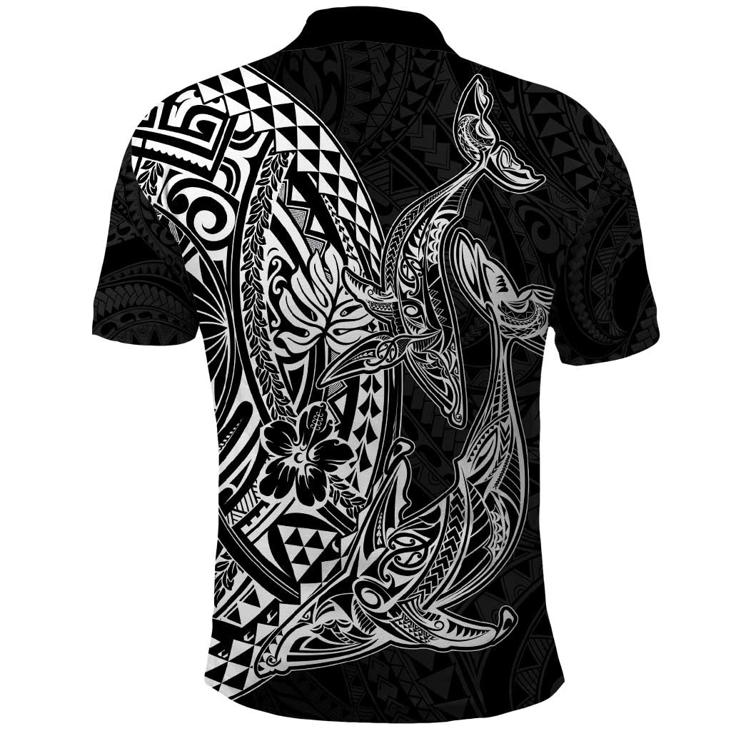 Hawaiian Whales Polynesian Art Motifs Polo Shirt Black Color - Polynesian Pride