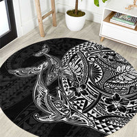Hawaiian Whales Polynesian Art Motifs Round Carpet Black Color - Polynesian Pride