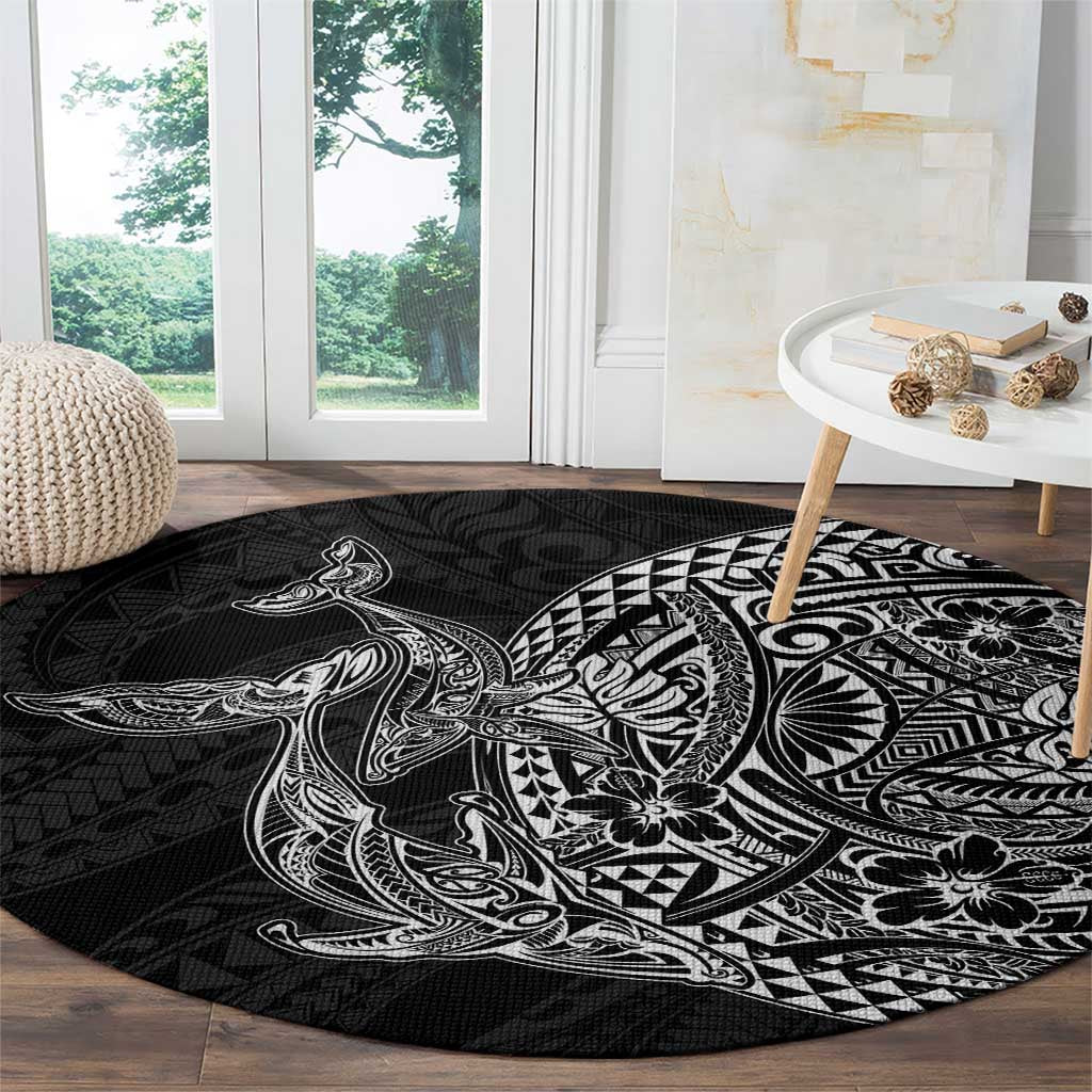 Hawaiian Whales Polynesian Art Motifs Round Carpet Black Color - Polynesian Pride
