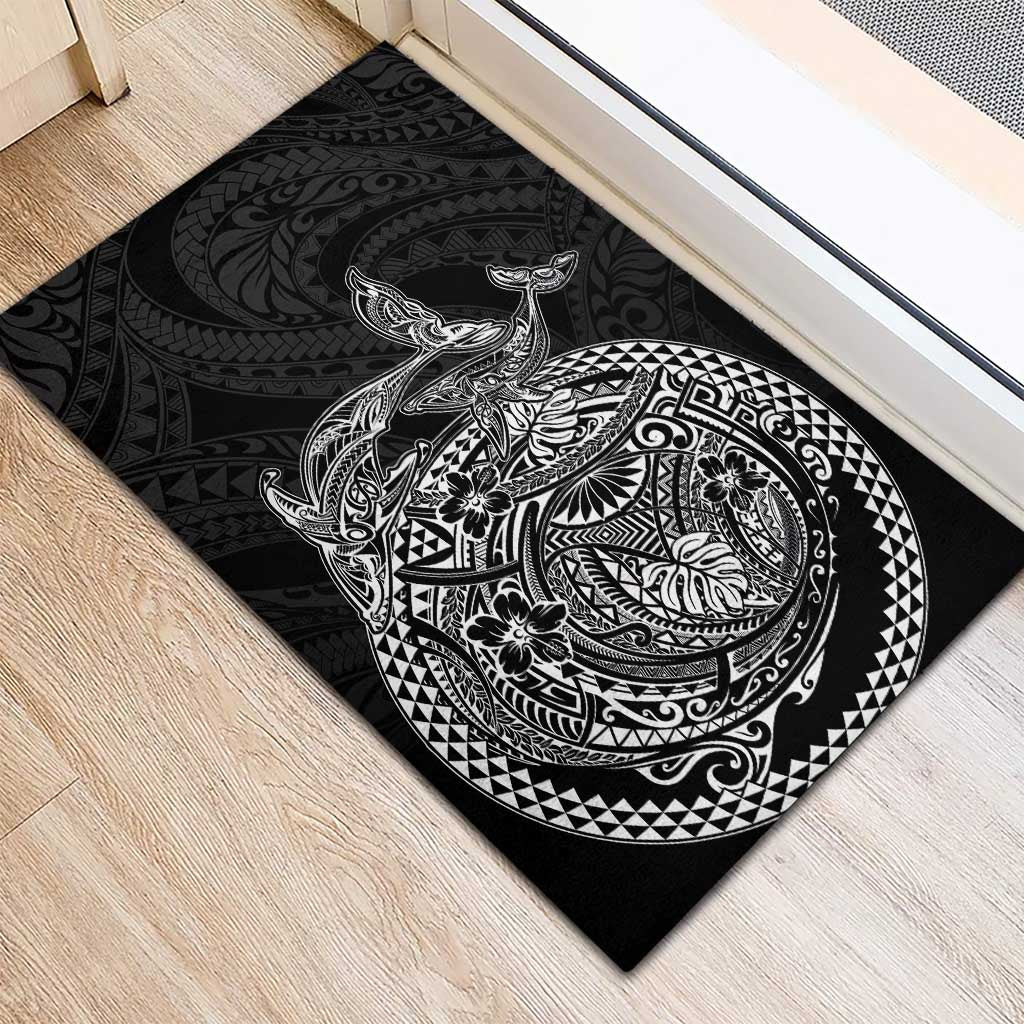 Hawaiian Whales Polynesian Art Motifs Rubber Doormat Black Color - Polynesian Pride