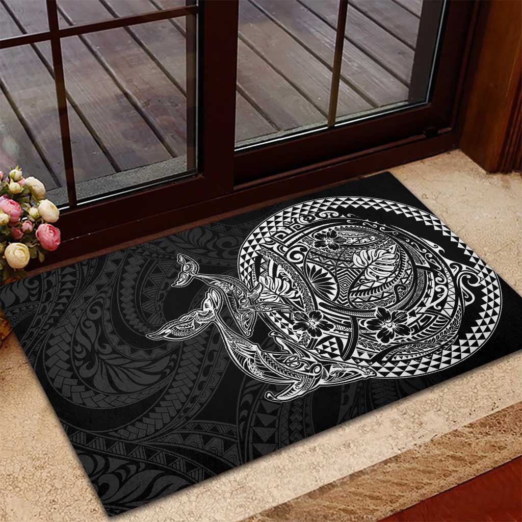 Hawaiian Whales Polynesian Art Motifs Rubber Doormat Black Color - Polynesian Pride