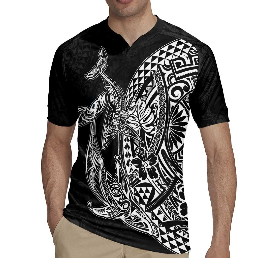 Hawaiian Whales Polynesian Art Motifs Rugby Jersey Black Color - Polynesian Pride
