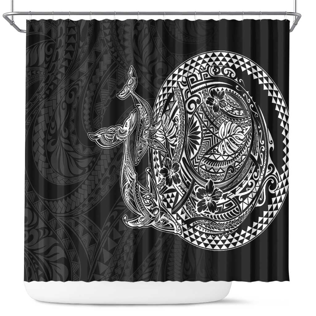 Hawaiian Whales Polynesian Art Motifs Shower Curtain Black Color - Polynesian Pride