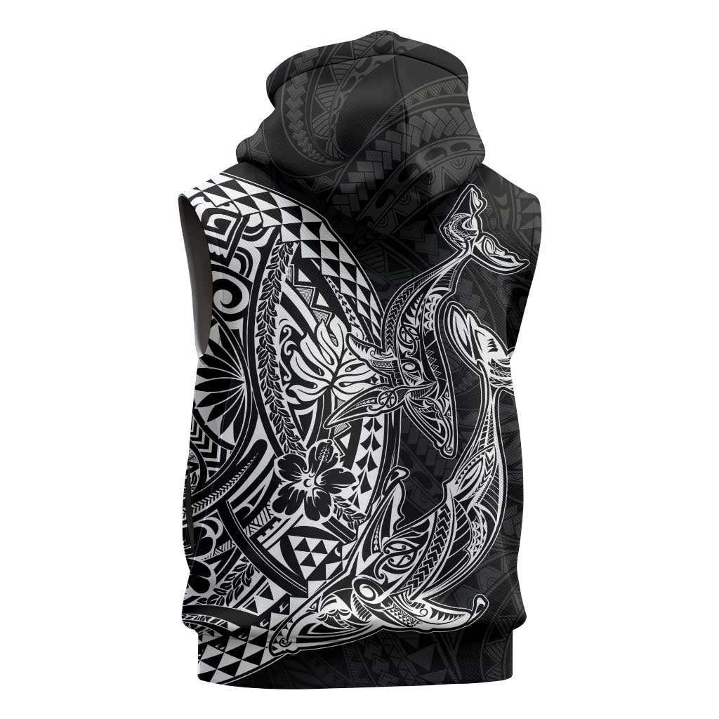 Hawaiian Whales Polynesian Art Motifs Sleeveless Hoodie Black Color - Polynesian Pride