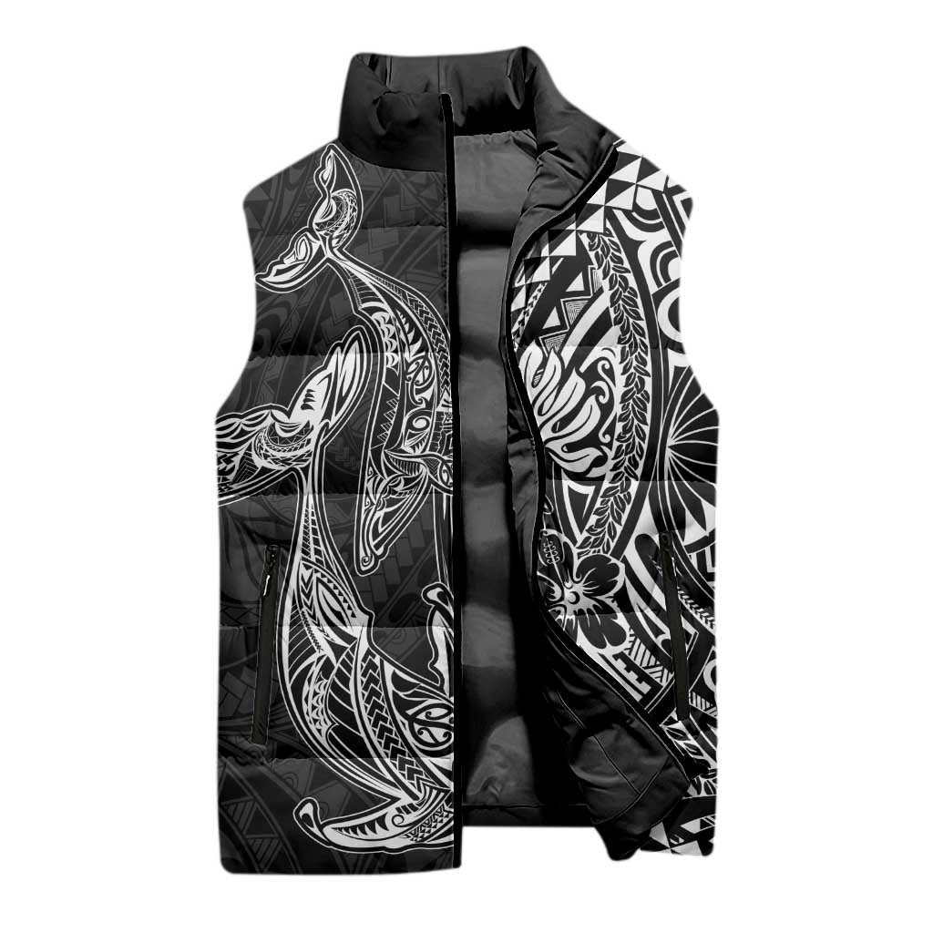 Hawaiian Whales Polynesian Art Motifs Sleeveless Puffer Jacket Black Color - Polynesian Pride