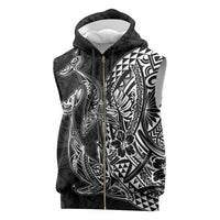 Hawaiian Whales Polynesian Art Motifs Sleeveless Zip Hoodie Black Color - Polynesian Pride