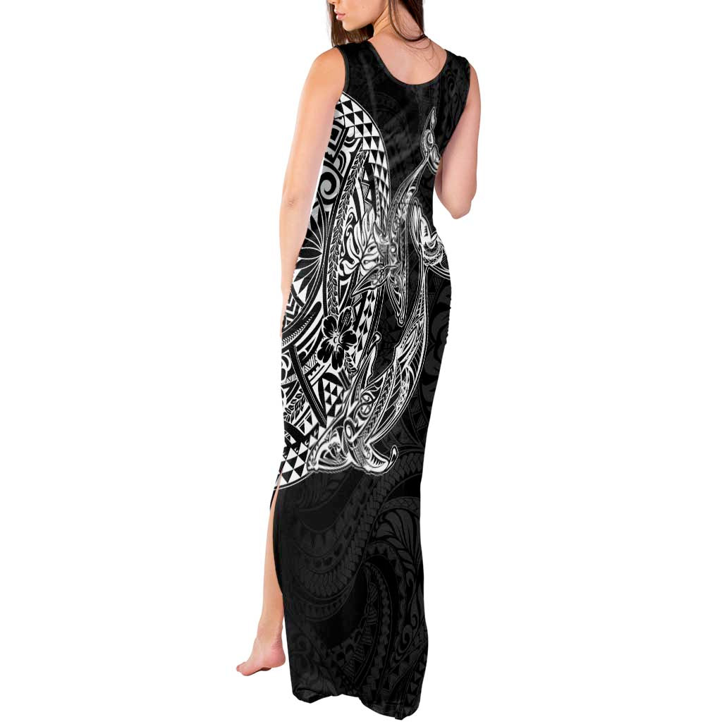 Hawaiian Whales Polynesian Art Motifs Tank Maxi Dress Black Color - Polynesian Pride
