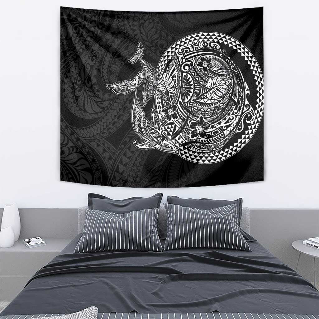 Hawaiian Whales Polynesian Art Motifs Tapestry Black Color - Polynesian Pride
