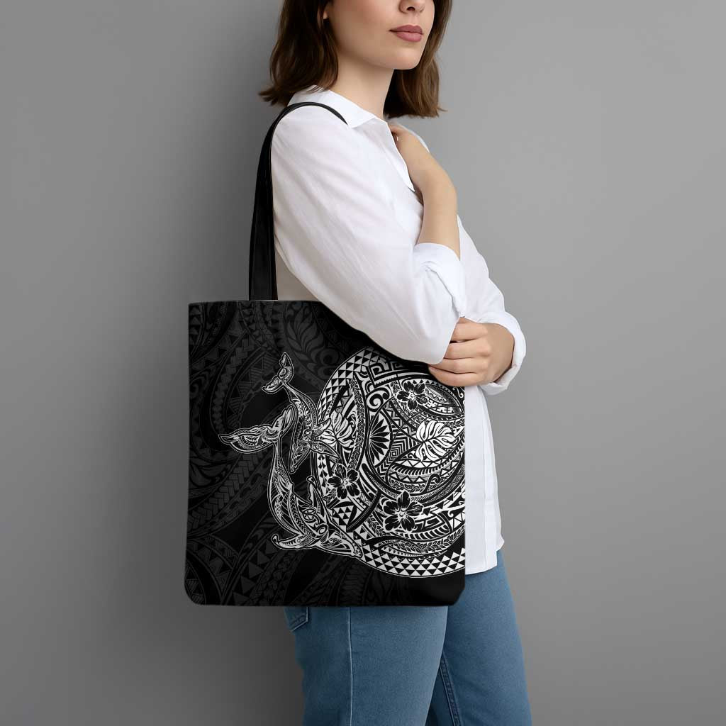 Hawaiian Whales Polynesian Art Motifs Tote Bag Black Color - Polynesian Pride