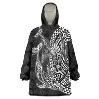 Hawaiian Whales Polynesian Art Motifs Wearable Blanket Hoodie Black Color - Polynesian Pride