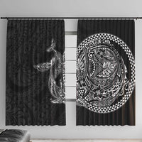 Hawaiian Whales Polynesian Art Motifs Window Curtain Black Color - Polynesian Pride