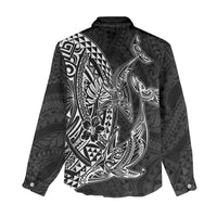 Hawaiian Whales Polynesian Art Motifs Women Casual Shirt Black Color - Polynesian Pride