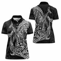 Hawaiian Whales Polynesian Art Motifs Women Polo Shirt Black Color - Polynesian Pride