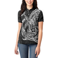 Hawaiian Whales Polynesian Art Motifs Women Polo Shirt Black Color - Polynesian Pride
