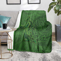 Hawaiian Whales Polynesian Art Motifs Blanket Green Color - Polynesian Pride