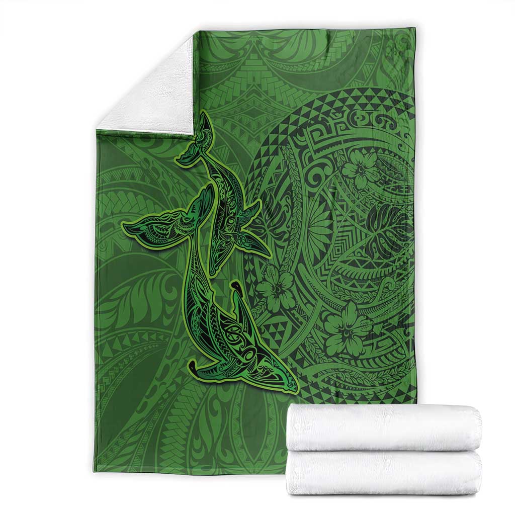 Hawaiian Whales Polynesian Art Motifs Blanket Green Color - Polynesian Pride
