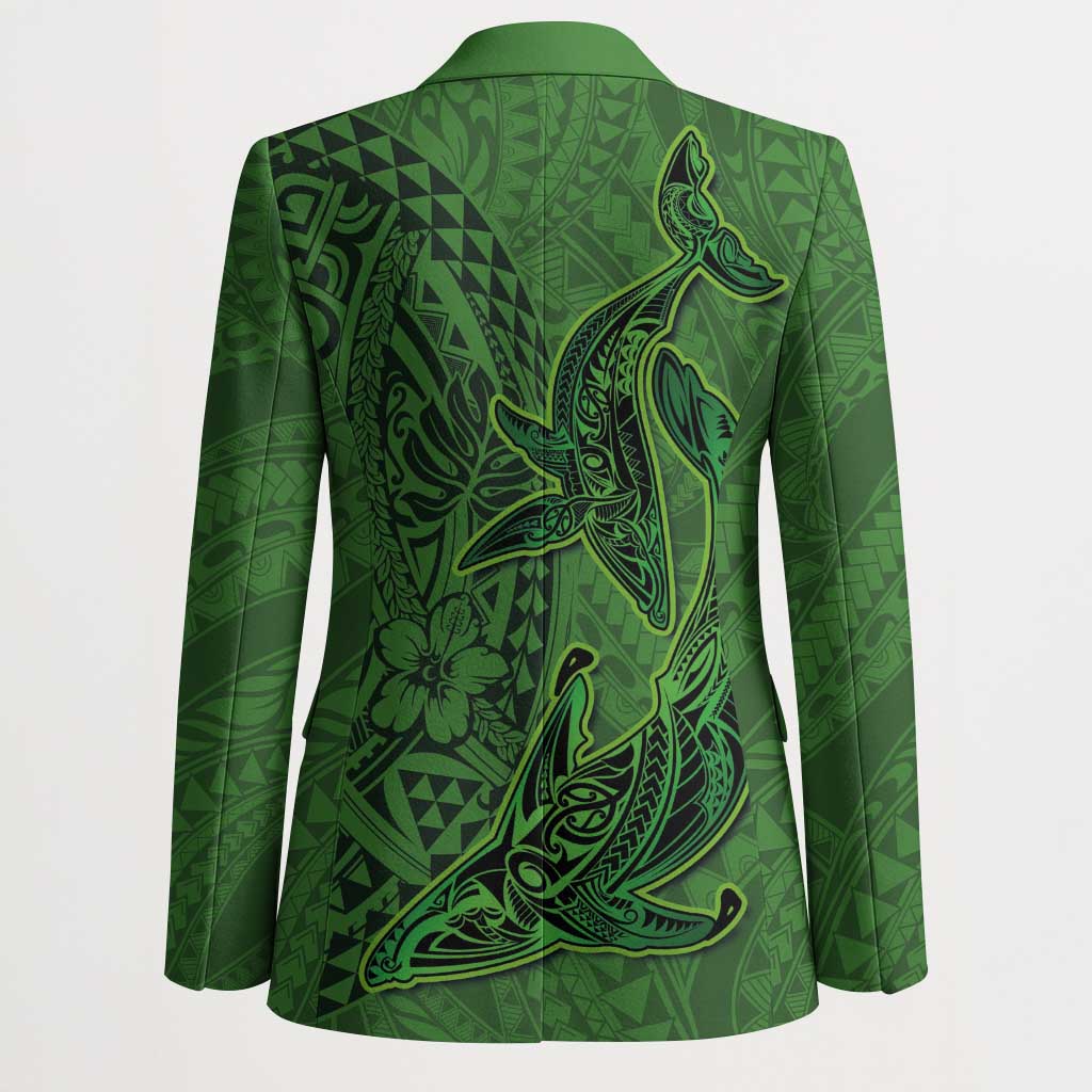 Hawaiian Whales Polynesian Art Motifs Blazer Green Color - Polynesian Pride