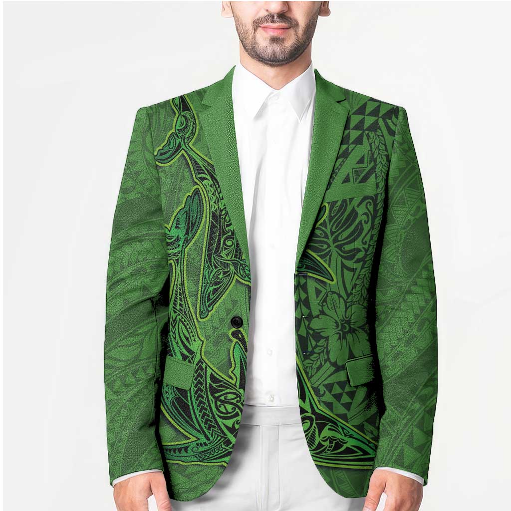 Hawaiian Whales Polynesian Art Motifs Blazer Green Color - Polynesian Pride