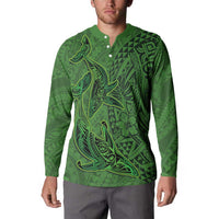 Hawaiian Whales Polynesian Art Motifs Button Sweatshirt Green Color - Polynesian Pride