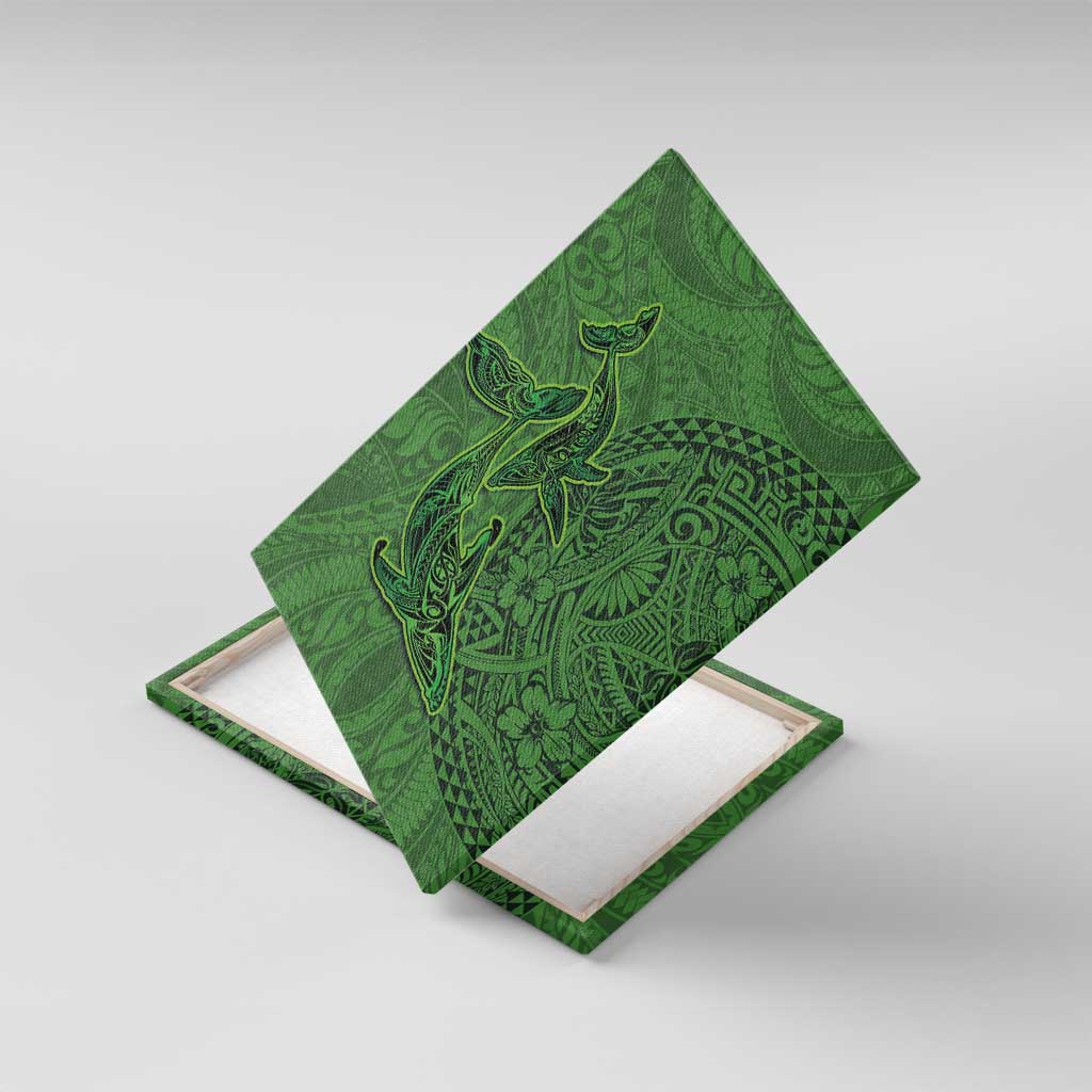 Hawaiian Whales Polynesian Art Motifs Canvas Wall Art Green Color - Polynesian Pride