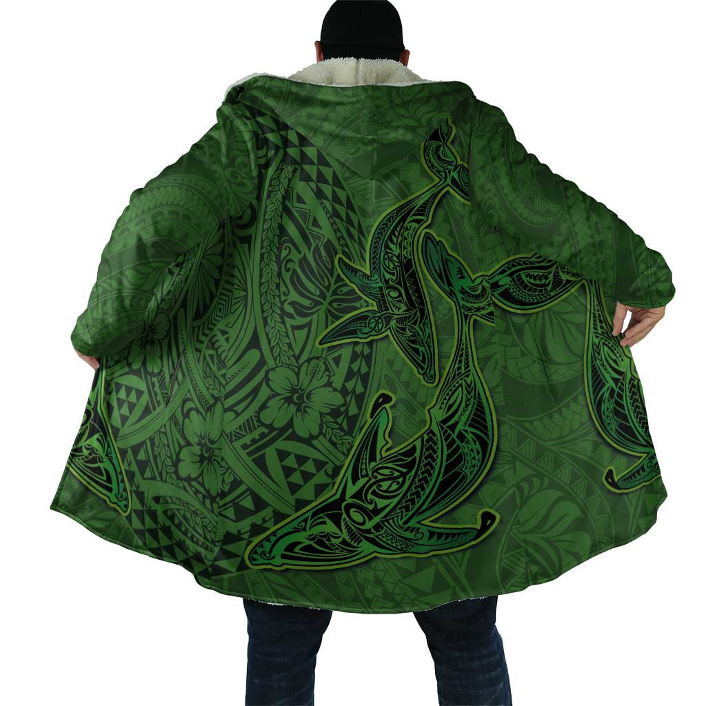 Hawaiian Whales Polynesian Art Motifs Cloak Green Color - Polynesian Pride
