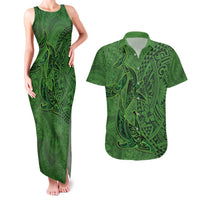 Hawaiian Whales Polynesian Art Motifs Couples Matching Tank Maxi Dress and Hawaiian Shirt Green Color - Polynesian Pride