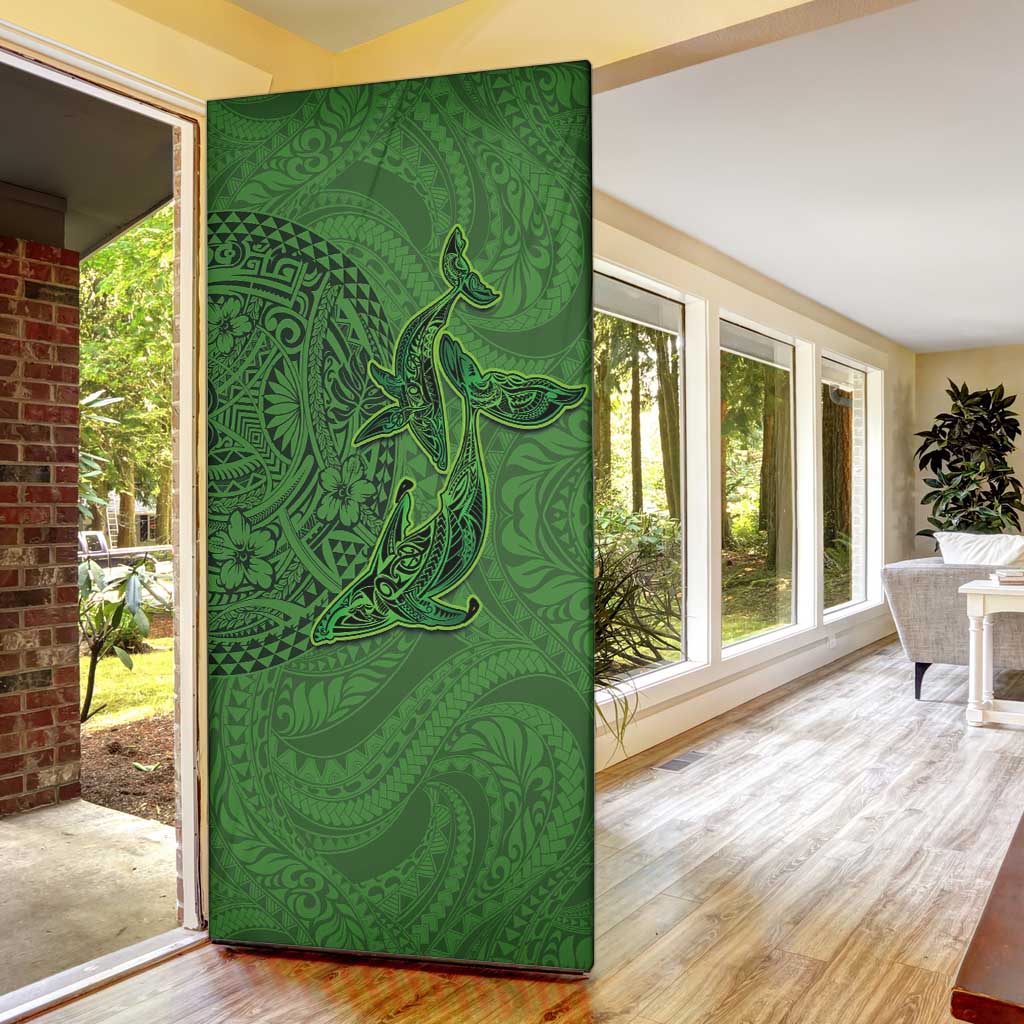 Hawaiian Whales Polynesian Art Motifs Door Cover Green Color - Polynesian Pride