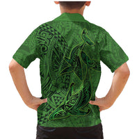 Hawaiian Whales Polynesian Art Motifs Family Matching Mermaid Dress and Hawaiian Shirt Green Color - Polynesian Pride
