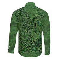 Hawaiian Whales Polynesian Art Motifs Family Matching Puletasi and Hawaiian Shirt Green Color - Polynesian Pride