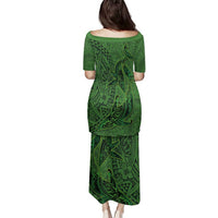 Hawaiian Whales Polynesian Art Motifs Family Matching Puletasi and Hawaiian Shirt Green Color - Polynesian Pride