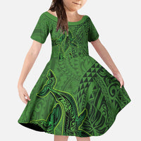 Hawaiian Whales Polynesian Art Motifs Family Matching Summer Maxi Dress and Hawaiian Shirt Green Color - Polynesian Pride