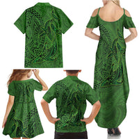 Hawaiian Whales Polynesian Art Motifs Family Matching Summer Maxi Dress and Hawaiian Shirt Green Color - Polynesian Pride