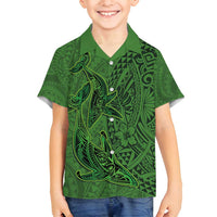 Hawaiian Whales Polynesian Art Motifs Family Matching Summer Maxi Dress and Hawaiian Shirt Green Color - Polynesian Pride