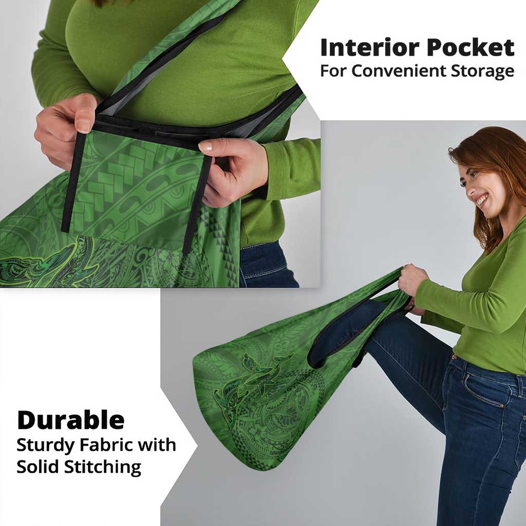 Hawaiian Whales Polynesian Art Motifs Grocery Bag Green Color - Polynesian Pride