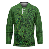 Hawaiian Whales Polynesian Art Motifs Hockey Jersey Green Color - Polynesian Pride