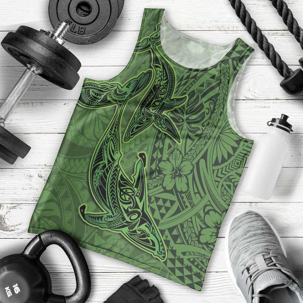Hawaiian Whales Polynesian Art Motifs Men Tank Top Green Color - Polynesian Pride