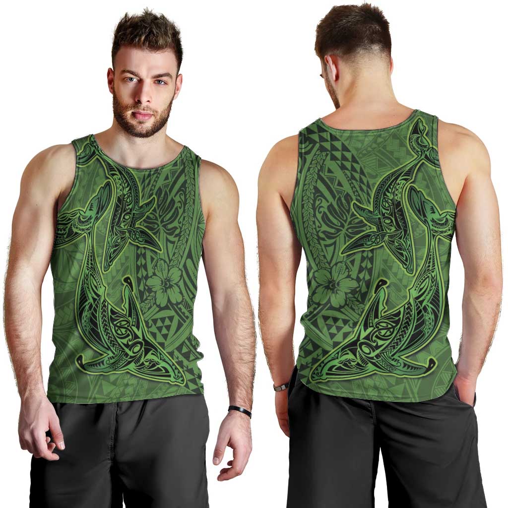 Hawaiian Whales Polynesian Art Motifs Men Tank Top Green Color - Polynesian Pride