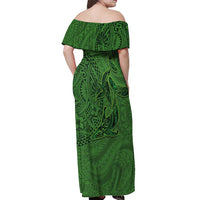 Hawaiian Whales Polynesian Art Motifs Off Shoulder Maxi Dress Green Color - Polynesian Pride