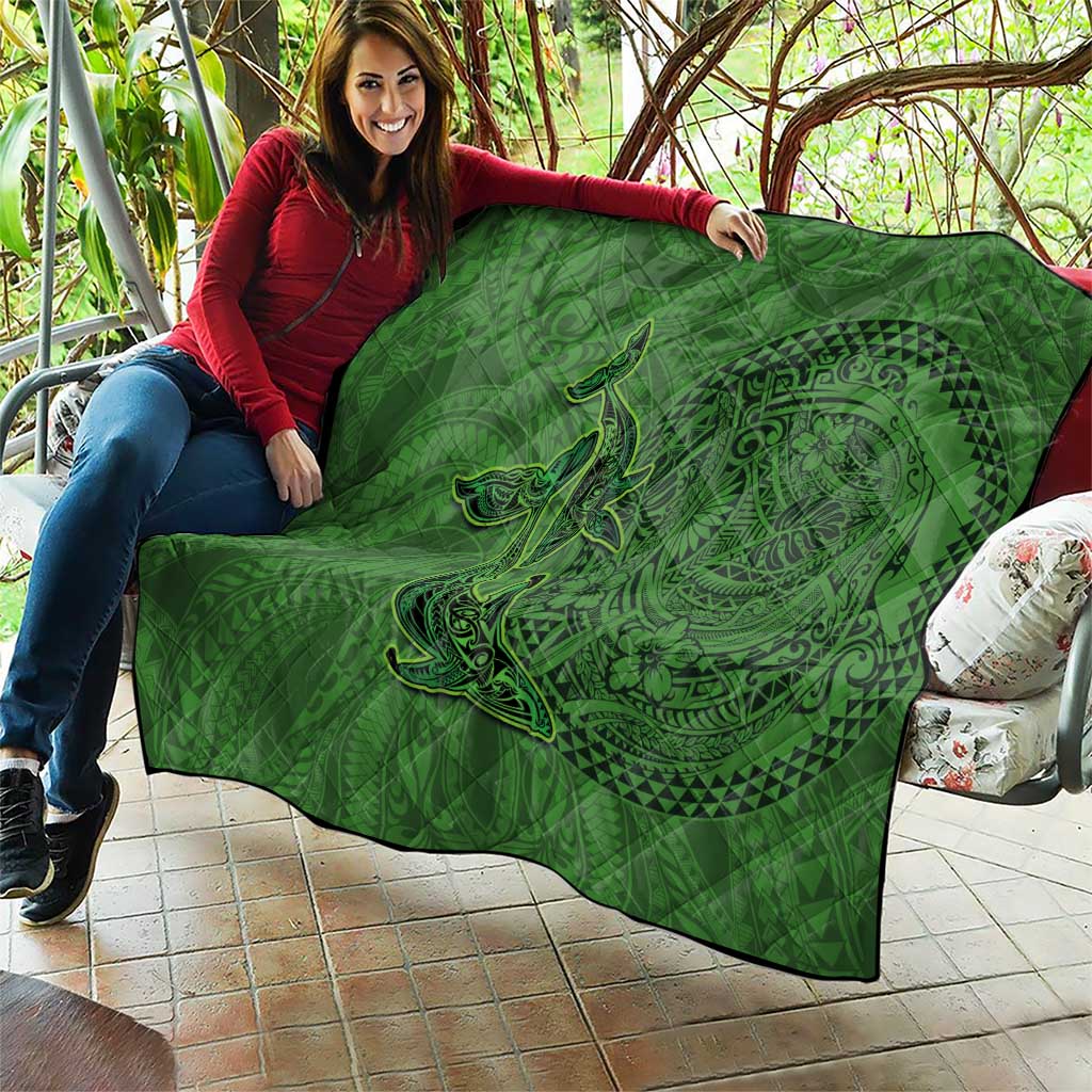 Hawaiian Whales Polynesian Art Motifs Quilt Green Color - Polynesian Pride
